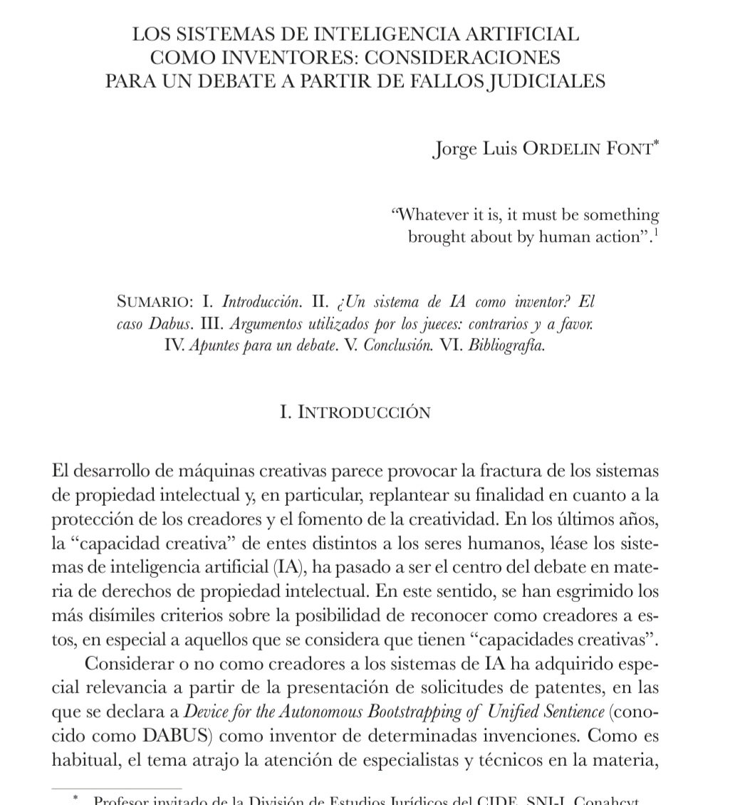 juangaleanorey's tweet photo. LOS SISTEMAS DE INTELIGENCIA ARTIFICIAL  COMO INVENTORES: CONSIDERACIONES  PARA UN DEBATE A PARTIR DE FALLOS JUDICIALES 
Jorge Luis orDelin ⬇️
https://t.co/JKxnoODKwx https://t.co/UjoHYy6DvQ