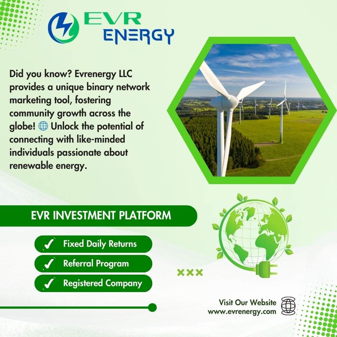 PatrikMedi51021's tweet image. EVR Energy LLC provides a unique binary network marketing tool, fostering community growth across the globe! 
Unlock the potential of connecting with like -minded individuals passionate about renewable energy.
Use my referral link- shorturl.at/tQWX6
#binarynetworkmarketing