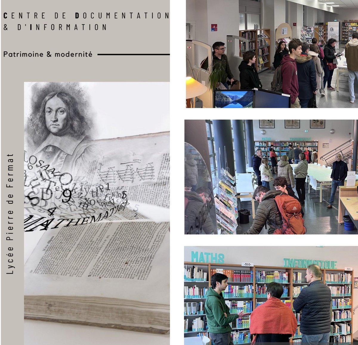v_kerbellec's tweet photo. Samedi 3 février 2024 : JPO CPGE du @lyceefermat. 
956 passages au compteur…
Parents et futurs étudiants sont venus nombreux visiter notre CDI. Des réactions enthousiastes à la découverte de ce bel espace de 600m2, situé entre patrimoine et modernité…
@actoulouse @Doc_Tlse https://t.co/x7zF6apfOa