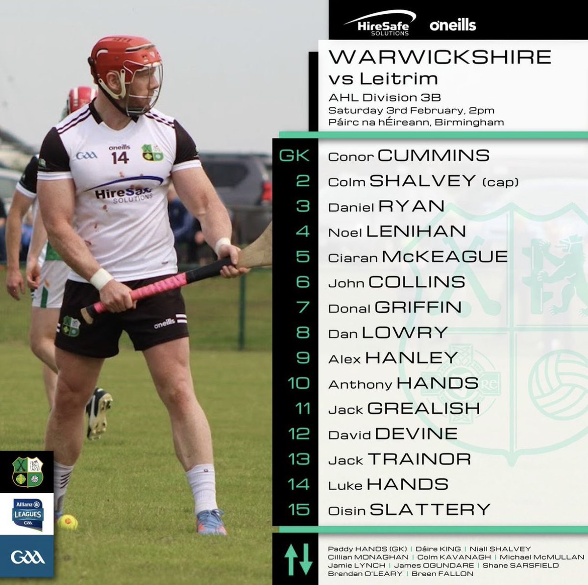 Best of luck to Warwickshire and our very own Brendan O’Leary who take on Leitrim at Páirc na hÉireann this afternoon! Best of luck lads⚪️⚫️