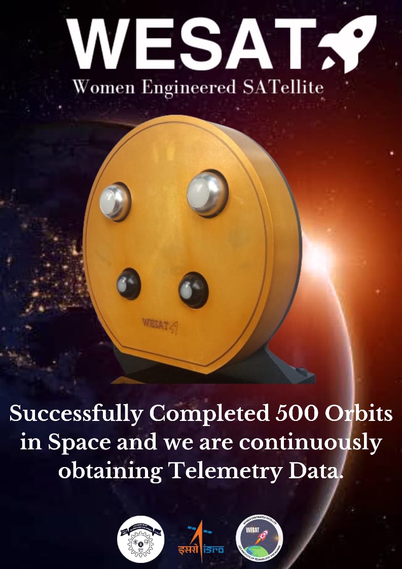 s_wesat's tweet photo. Successful completed 500 Orbits in space 🚀

@isro @s_wesat 

#WomenEmpowerment #wesat 
#womenengineered #womensatellite https://t.co/8fqjyf03EG