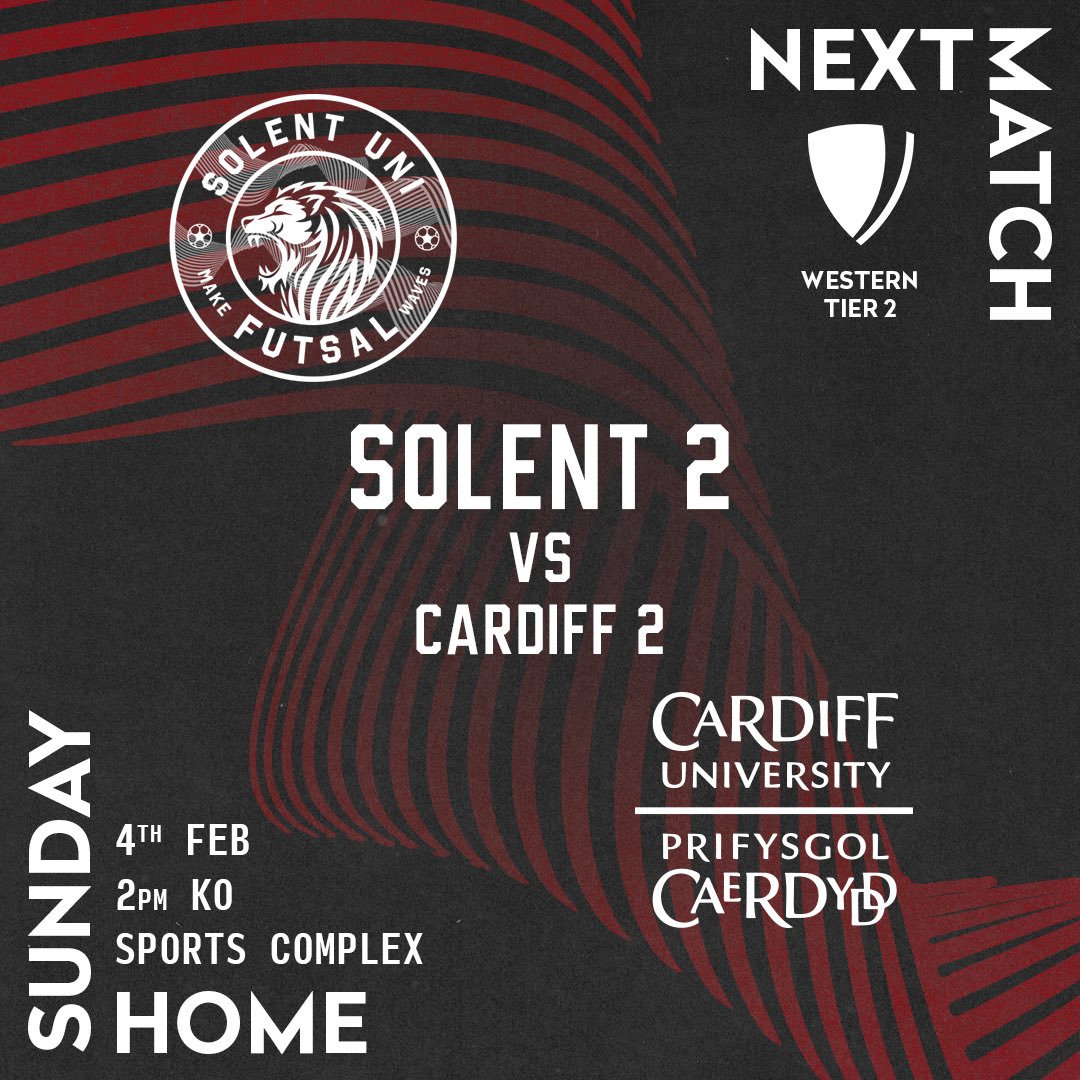solent_futsal's tweet photo. 🦁 Sunday Double!

📅 4th of February

🔴 City 1’s vs Solent 1’s 
📍 CitySport
🕛 KO @ 3pm

⚫️ Solent 2’s vs Cardiff 2’s
📍 Solent Sports Complex
🕛 KO @ 2pm

#UpTheLions https://t.co/7Nszm9Fm0s