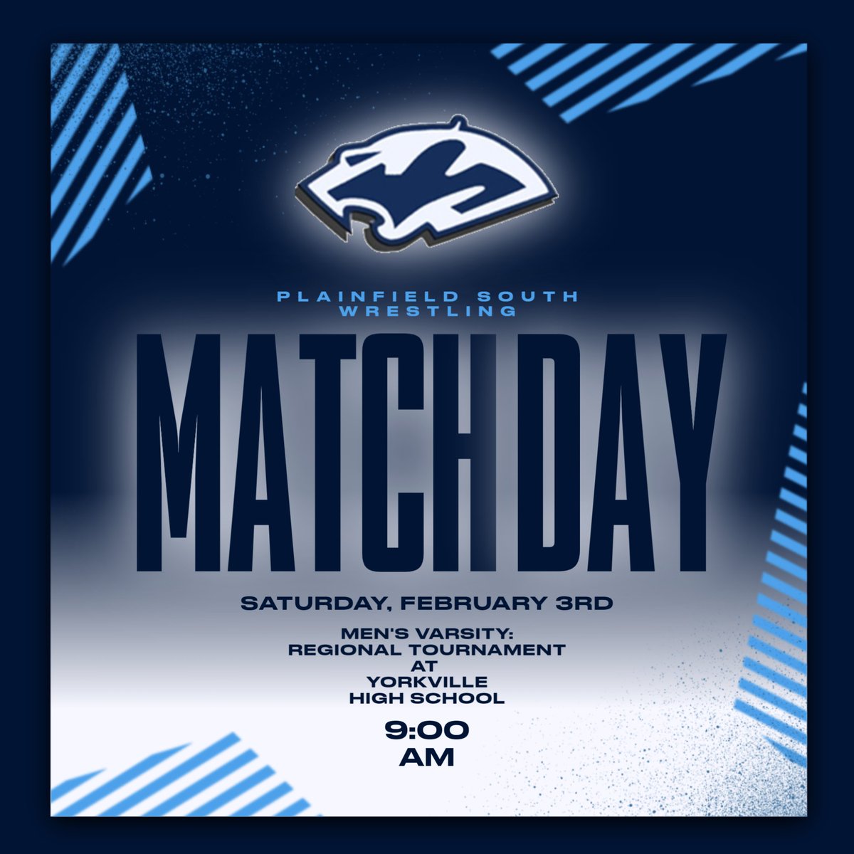 Today: Men's Varsity begins their State Series at Yorkville High School for the Regional Tournament.  Top three placers at each weight advance to the Sectional next weekend.  Wrestling begins at 9:00 AM.  

Wrestle tough, Cougars!