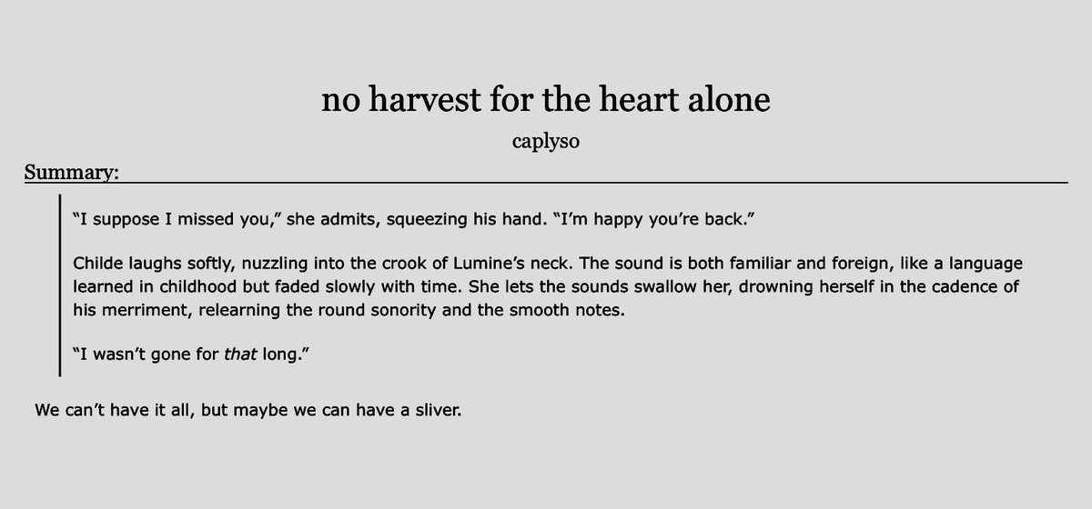 caplysooo's tweet photo. for the #chilumiminibang event!!

may i present “lumine is sad and childe is soft the fic”

super lucky to be paired with @requotine for this project! go check them out!

✨rated T
✨5.9k words

link 👇 https://t.co/Sg3xiPURm9