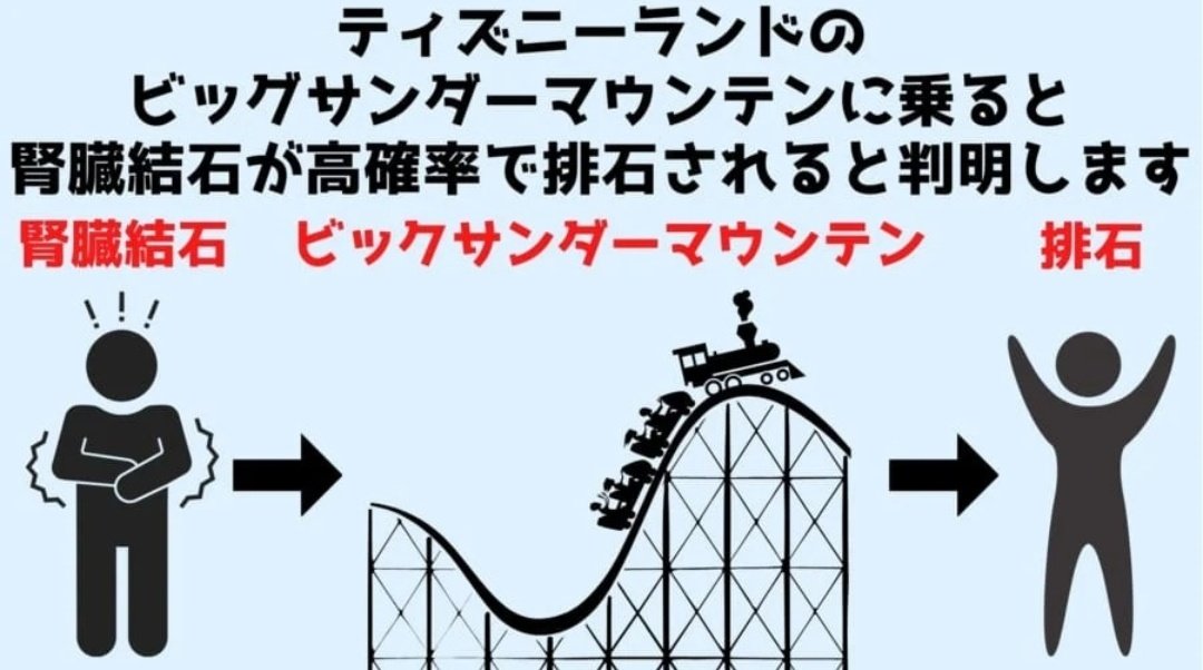 tyomateee's tweet photo. ビッグサンダーマウンテンに腎臓結石を排出させる効果があるという話、特に後部座席でその効果が高く、60回の乗車で約64%排石したという、これは初めて知った… https://t.co/XrBpVmEU6k