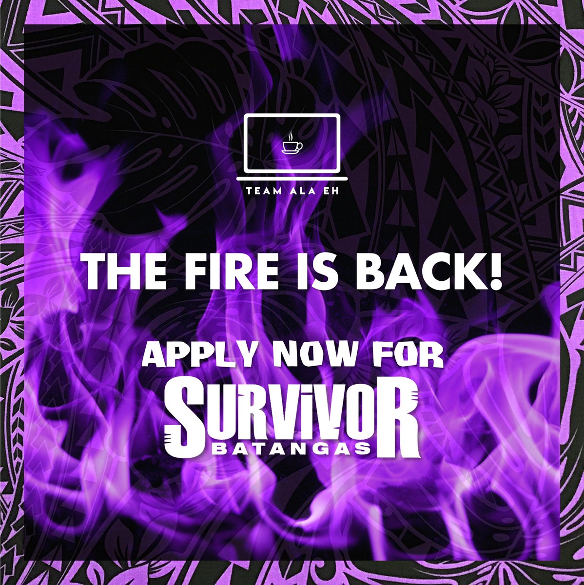 teamalaeh's tweet photo. Applications for the new season is now officially open. If you think you got what it takes to become a Survivor: Batangas royalty, then send in those applications now.

Link: https://t.co/1GVGdiJN99

Survivors, ready? Go! 🔥🔥🔥

#TheFireIsBack #SurvivorBa7angas https://t.co/LnB9mzGc19