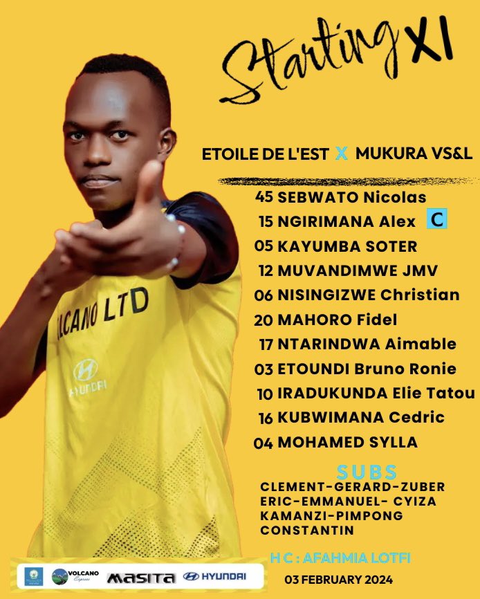 MukuraVS's tweet photo. Hello from Ngoma District 💛🖤
Here’s our starting XI against Etoile de l’Est.
#Ubwitonzi
#Ishyaka
#Gutsinda
#MukuraTwaje https://t.co/f6xFbfaey4