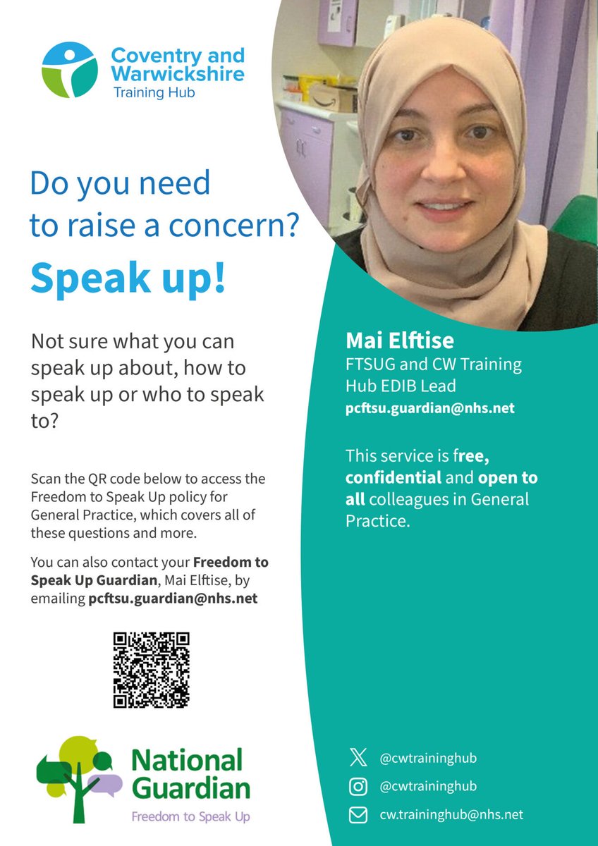 Happy to listen and support all our colleagues in General Practice in Coventry and Warwickshire. Striving to make General Practice in C&amp;W a psychologically safe place that we can all thrive, learn and support each other <a href="/NatGuardianFTSU/">National Guardian's Office 💙</a> #FTSU