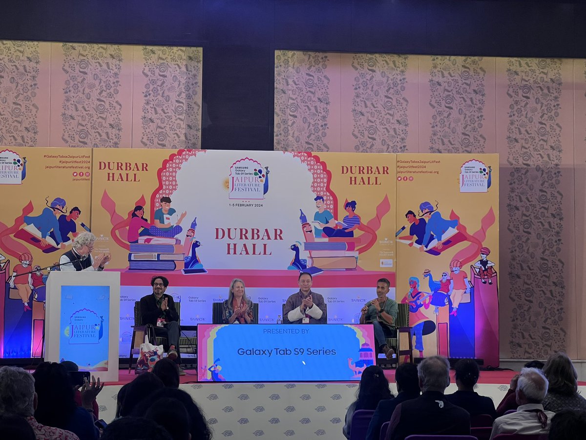 In a session that celebrates the power of graphics, #SarnathBanerjee—whose rich illustrations in #TheMoralContagion elevate #JuliaHauser's narrative about plagues—joins @NancyEduSpeaker and #KellyDorji in conversation with @sombatabyal.

@jaipurlitfest #jaipurliteraturefestival