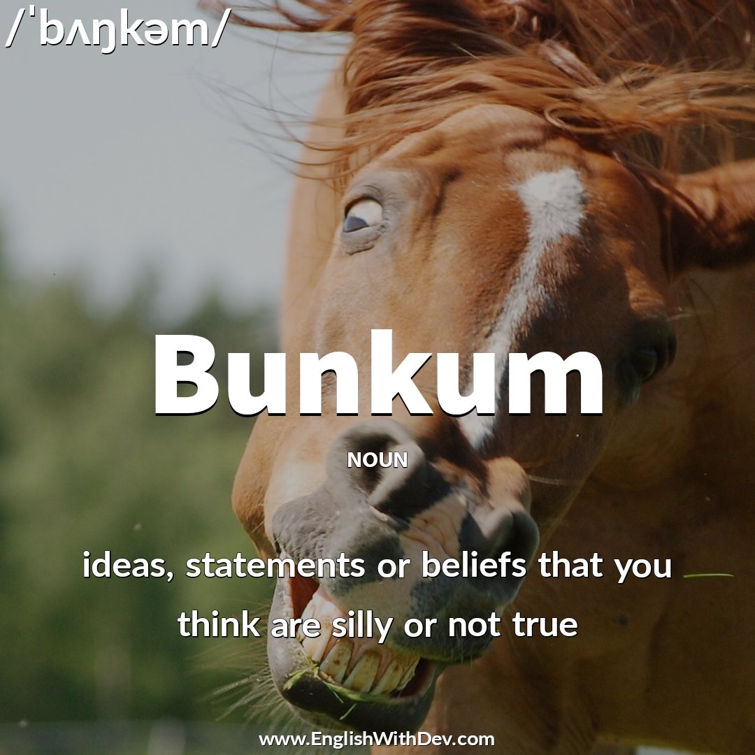 EnglishwithDev's tweet photo. Bunkum (🗣️ ˈbʌŋkəm) - ideas, statements or beliefs that you think are silly or not true
Example - As usual, the politician let out a load of bunkum during his speech.
#Bunkum #learnenglish #vocabulary #EnglishWithDev https://t.co/A4f3DrJuP5