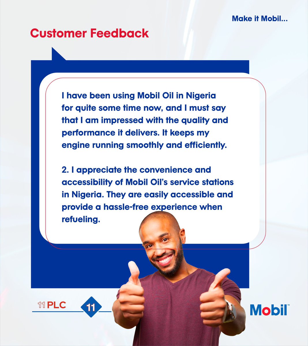 11PLC's tweet photo. Shout out to our amazing customers for their continuous support! Your feedback keeps us going.

#mobilsupporters #customervoice #mobillubricants #11plc https://t.co/43PYHLBvfk