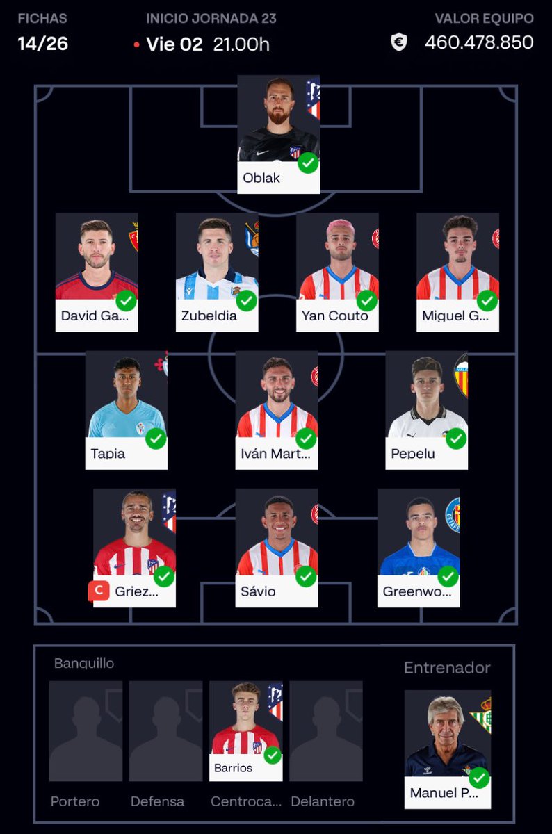 esoto94's tweet photo. ⚽️👨🏻‍🏫 LaLigaFantasy | Mi 11 para la jornada 23

🥲 Después de los clausurazos recibidos, seguiremos al pie del cañón?

#LaLiga #comunio #biewinger #FantasyMarca #Fantasy https://t.co/ryZ6mmRWkz