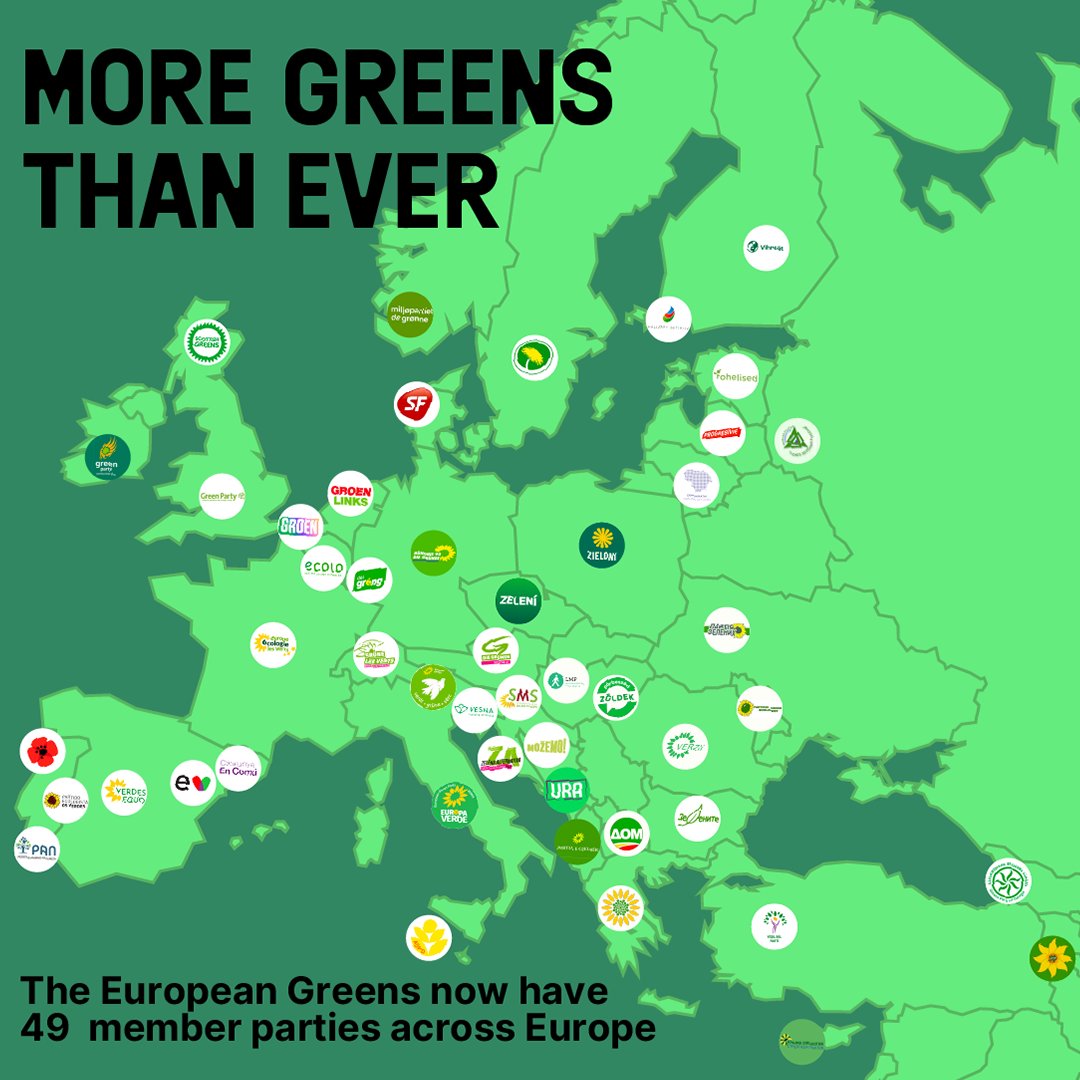 🌻 We are excited to announce that we now have 49 Green member parties across Europe!

A warm welcome to our newest members:
🇭🇷 <a href="/mozemoHR/">Možemo!</a>
🇱🇹 Union of Democrats

🇪🇺 With this expansion we have an even stronger political offer in the European elections. #ChooseCourage