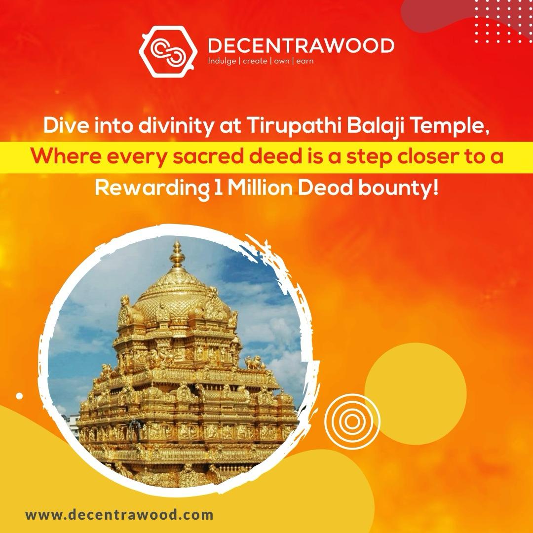 decentrawood's tweet photo. Embark on a soul-stirring pilgrimage to Tirupathi Balaji Temple, where your virtuous acts not only earn divine blessings but also unlock the gateway to a lavish 1 Million Deod bounty! #DivineDeeds #DeodBounty #SacredRewards
https://t.co/rR7KouDDEJ https://t.co/3c3kyKD4WY