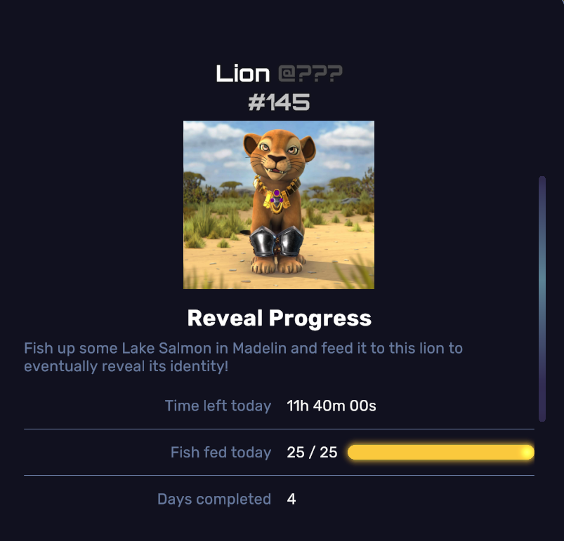 numberswetrust's tweet photo. I Feed my Lion over 4 days cant wait to see he ๐๐@MoonsamaNFT @sovereignnature @KenyaWildTrust #WildSama #NFT
Hope his name #Scarface
#Reveal soon
#Bullish #Web3Gaming #NFTCommunity https://t.co/UcHzQRJH0z
