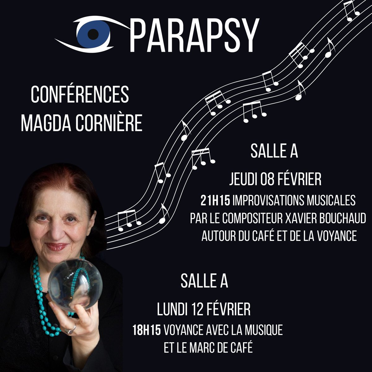 ✨Venez assister aux conférences musicales animées par Magda Cornière🎵
Et retrouvez-la sur son stand ! 🌟

Pour consulter le programme des conférences 👉 salonparapsy.com