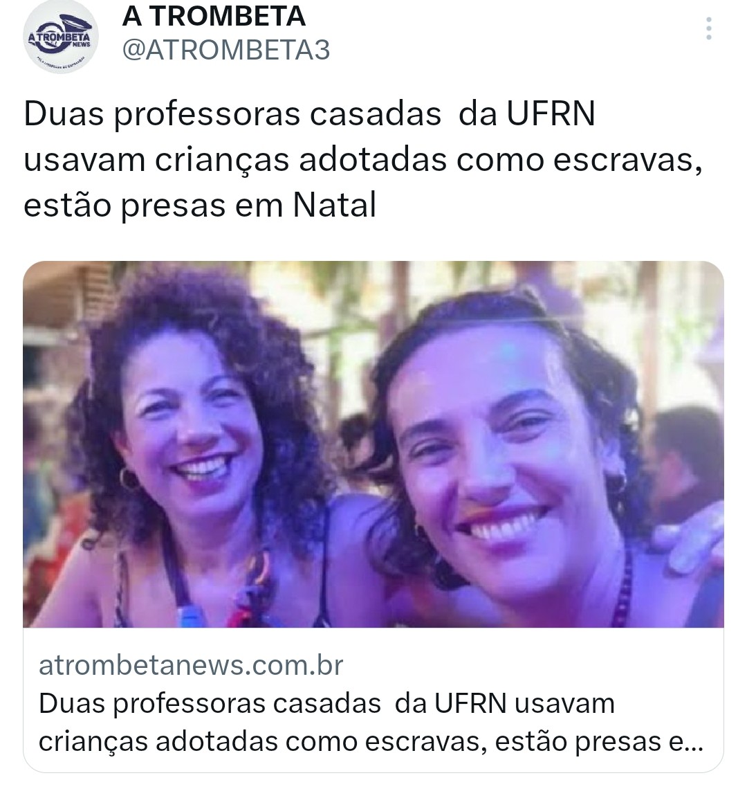 AdrianaSchmit20's tweet photo. Duas professoras casadas da UFRN ,usavam crianças adotadas como escravas. Segue 👇. https://t.co/BNL4RKKQya