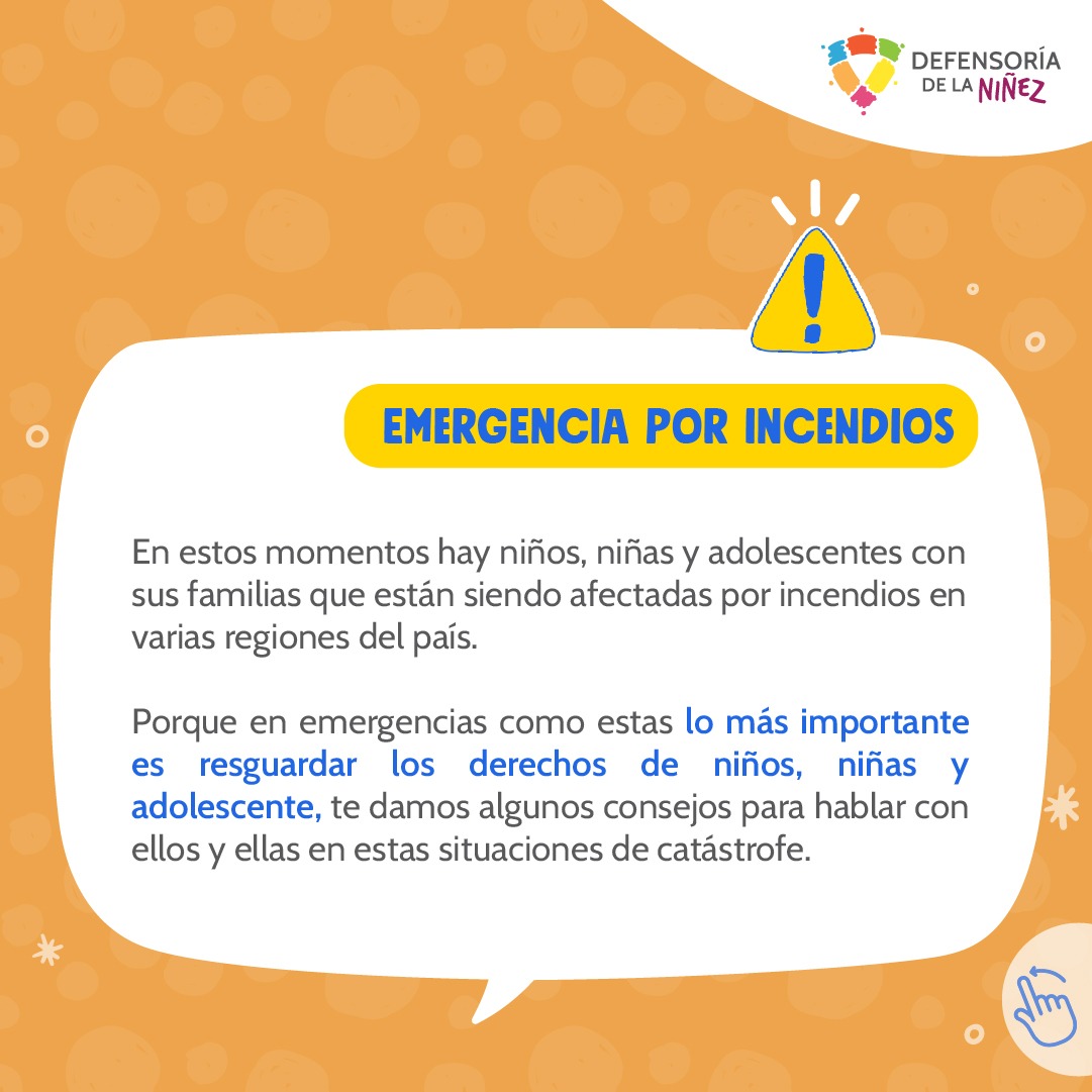 defensorianinez's tweet photo. 🛑Ante la grave y lamentable situación de incendios que afectan a algunas regiones del país,  dejamos 5 consejos para que hables con niños, niñas y adolescentes sobre esta emergencia y puedan sentirse cuidados y escuchados, porque #TodosSomosDefensores https://t.co/0FjWY9Z6yH