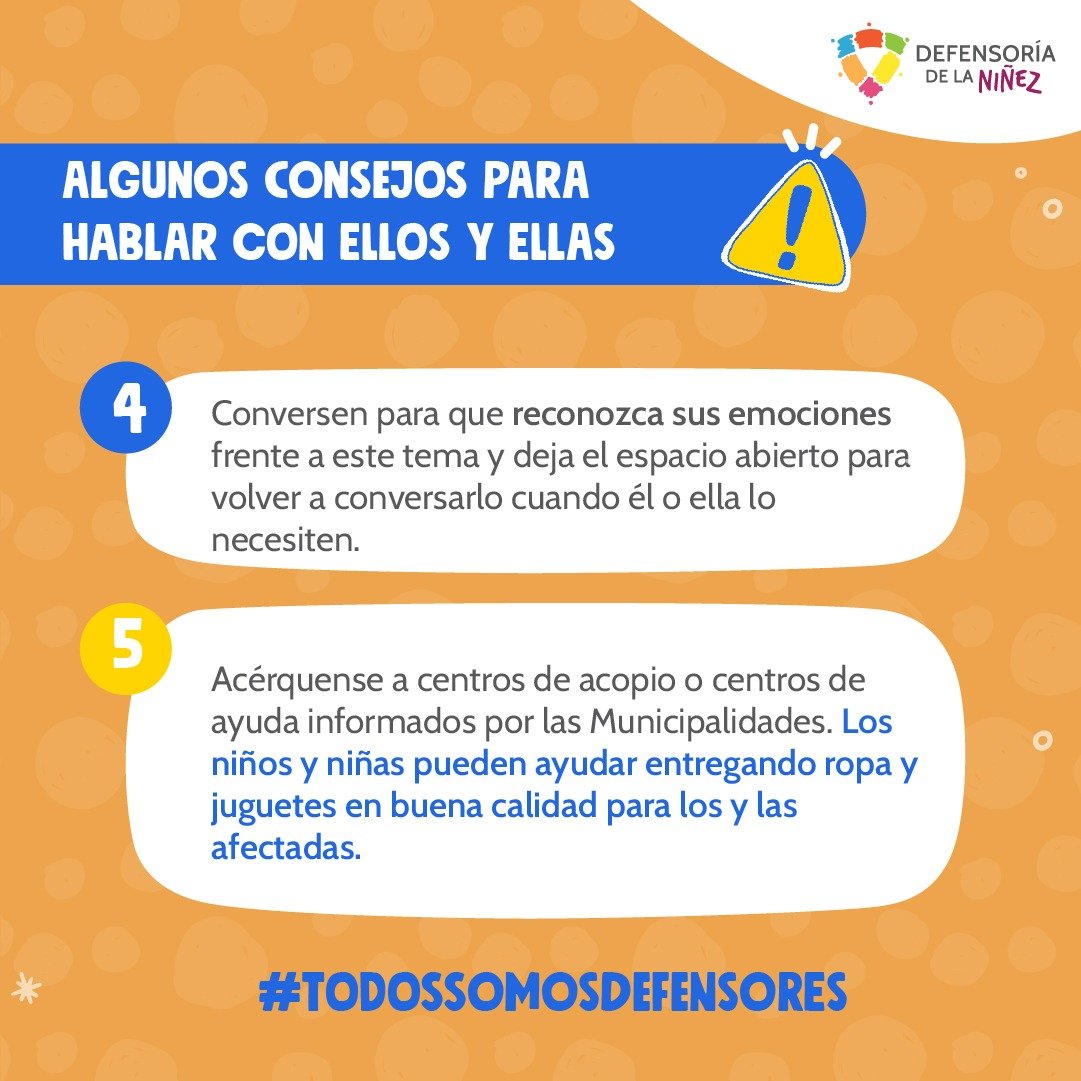 defensorianinez's tweet photo. 🛑Ante la grave y lamentable situación de incendios que afectan a algunas regiones del país,  dejamos 5 consejos para que hables con niños, niñas y adolescentes sobre esta emergencia y puedan sentirse cuidados y escuchados, porque #TodosSomosDefensores https://t.co/0FjWY9Z6yH