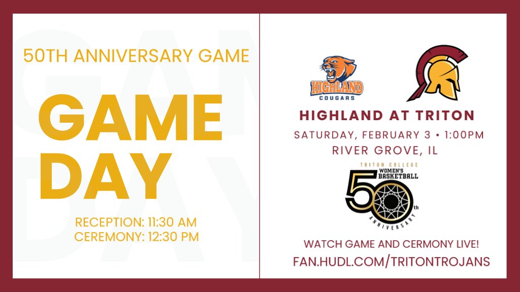 tritonwbb's tweet photo. 🏀 GAMEDAY
50th Anniversary Celebration!
🆚 Highland 
📍 Jordnt Athletic Complex Gym, R-Building 
🕰️  Alumni Reception 11:30 AM
🕰️ Ceremony 12:30 PM
🕰️ Game 1:00 PM
📺 https://t.co/92WHJRbVWW
🎟 Adults without pass, $5, Children 12 and under, free. Triton students with ID, free. https://t.co/kIGsq9NUF9