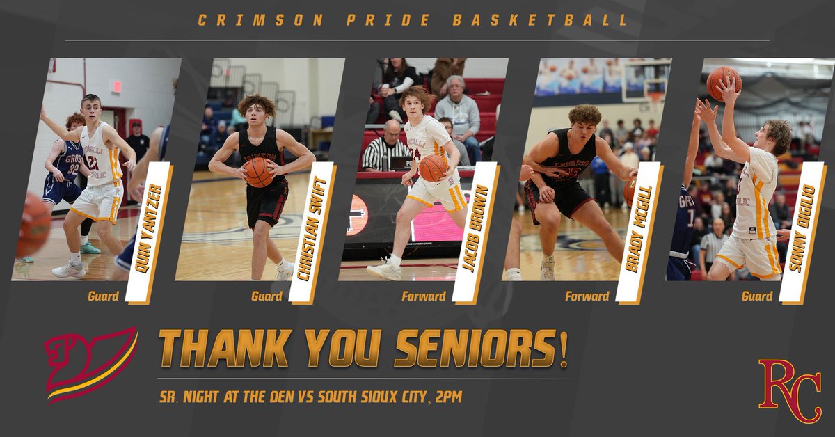 Quick turn around! We are back at home to celebrate an amazing group of Seniors! Come show these guys some love! #SeniorNight #RollPride 

⛹🏽‍♂️: Roncalli Catholic
🆚: S. Sioux City
📅: Today, Feb 3rd
⏰: JV-11am, Var-2pm
🏫: The Den, Roncalli Catholic
💻: m.youtube.com/@RoncalliCatho…