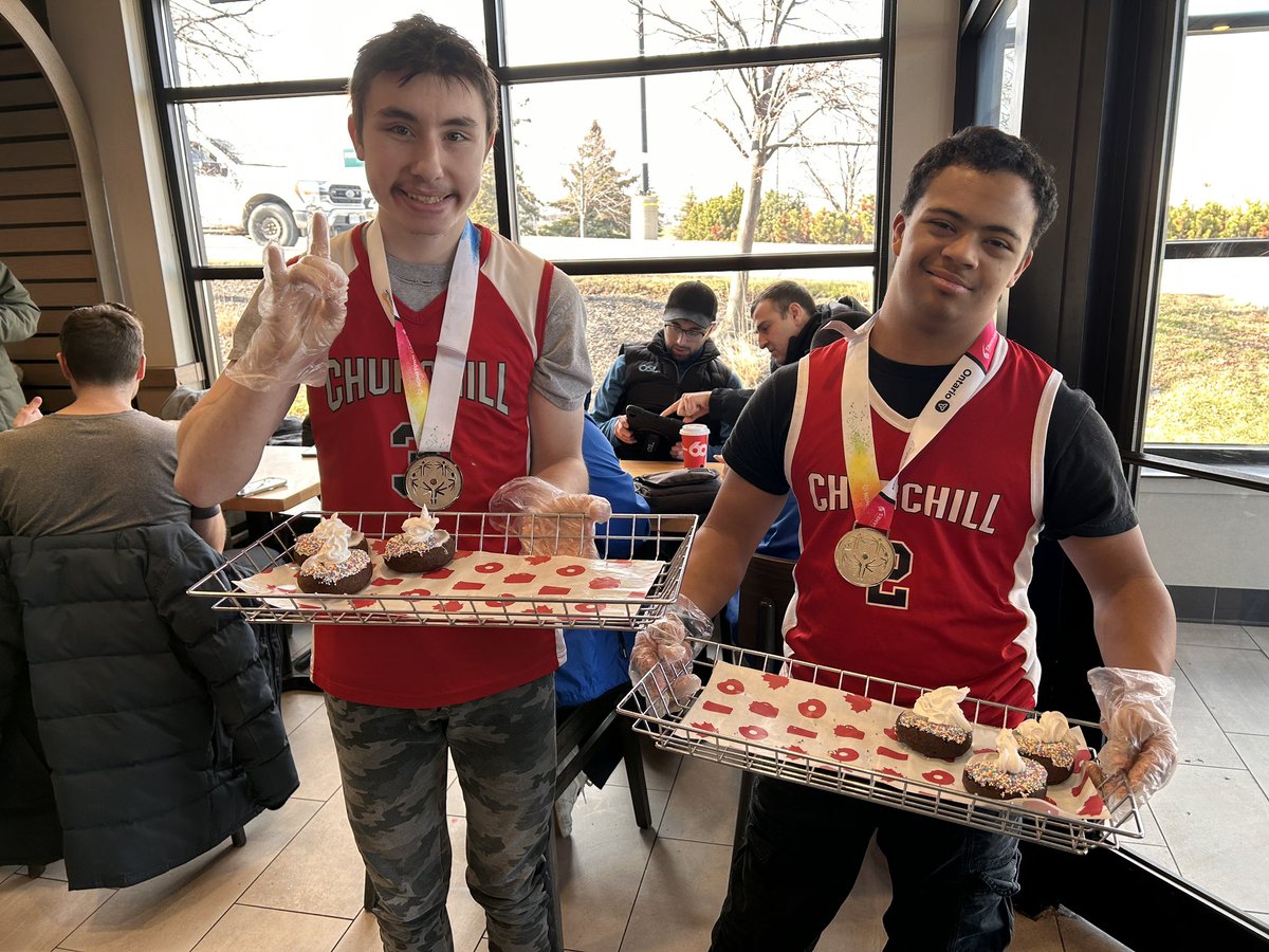 Our <a href="/Churchill_HWDSB/">Sir Winston Churchill SS</a> students participating in the Special Olympics Tim Hortons fundraiser donut campaign. 100% of the proceeds go back to special Olympics. And how much fun are these students having??
