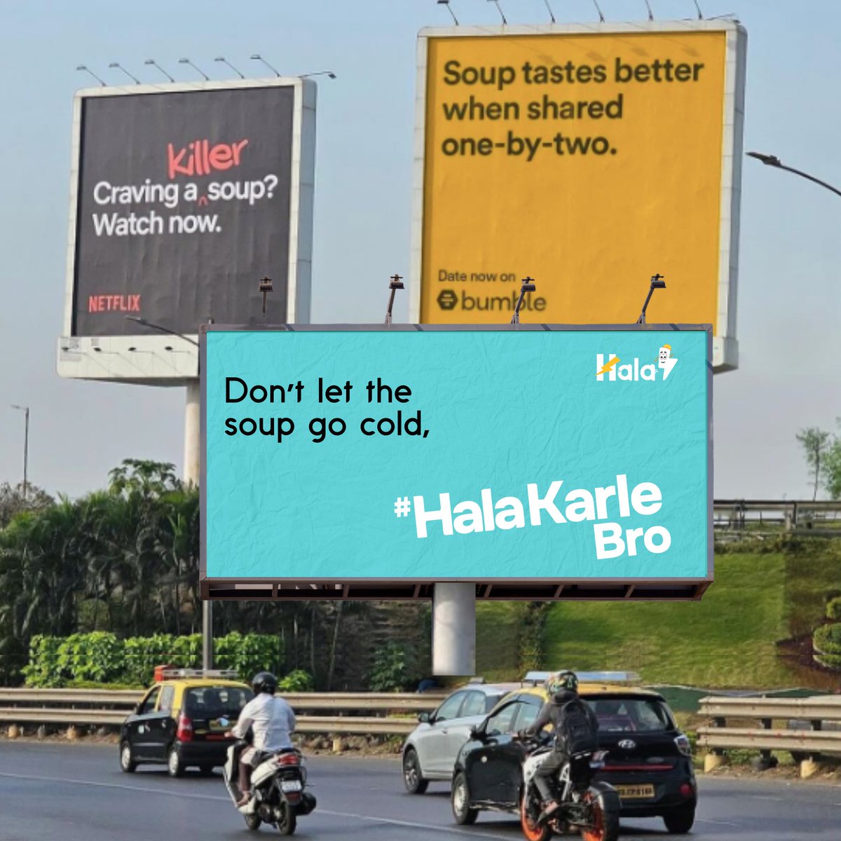 Don't just watch, don't just share – ride with Hala and show that YOU CARE!  

👉🏻 Book now: 903 255 0527

🚅 Your #HalaRide is Ready at Miyapur Metro, Arm C

#HalaKarleBro

#BillboardBanters #HalaRides #HalaTeeskoBro #HalaEV #HMRL #MetrotRail #SwitchToElectricBikes #RideGreen