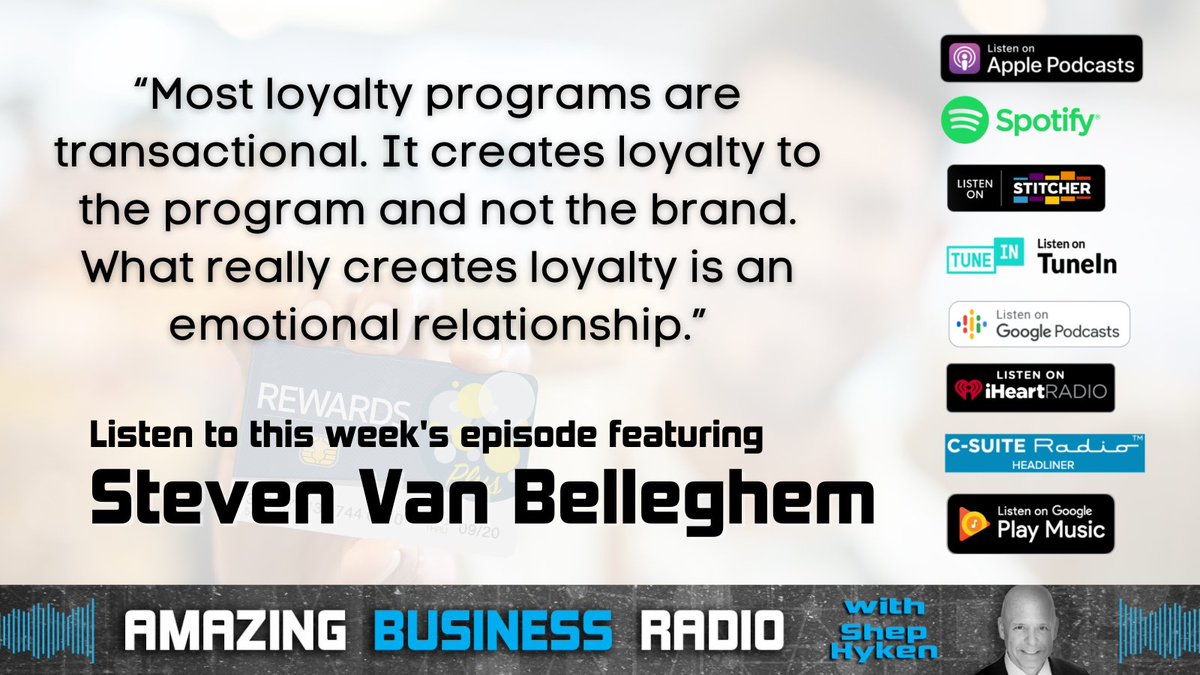 Shep Hyken (@hyken) on Twitter photo What distinguishes actual loyalty programs from marketing loyalty programs?
Don't miss <a href="/StevenVBe/">Steven Van Belleghem</a> on #AmazingBusinessRadio as he discusses creating a customer-centric culture, emphasizing the importance of effective empathy.
hyken.com/amazing-busine… #customerservice #CX What distinguishes actual loyalty programs from marketing loyalty programs?
Don't miss <a href="/StevenVBe/">Steven Van Belleghem</a> on #AmazingBusinessRadio as he discusses creating a customer-centric culture, emphasizing the importance of effective empathy.
hyken.com/amazing-busine… #customerservice #CX
