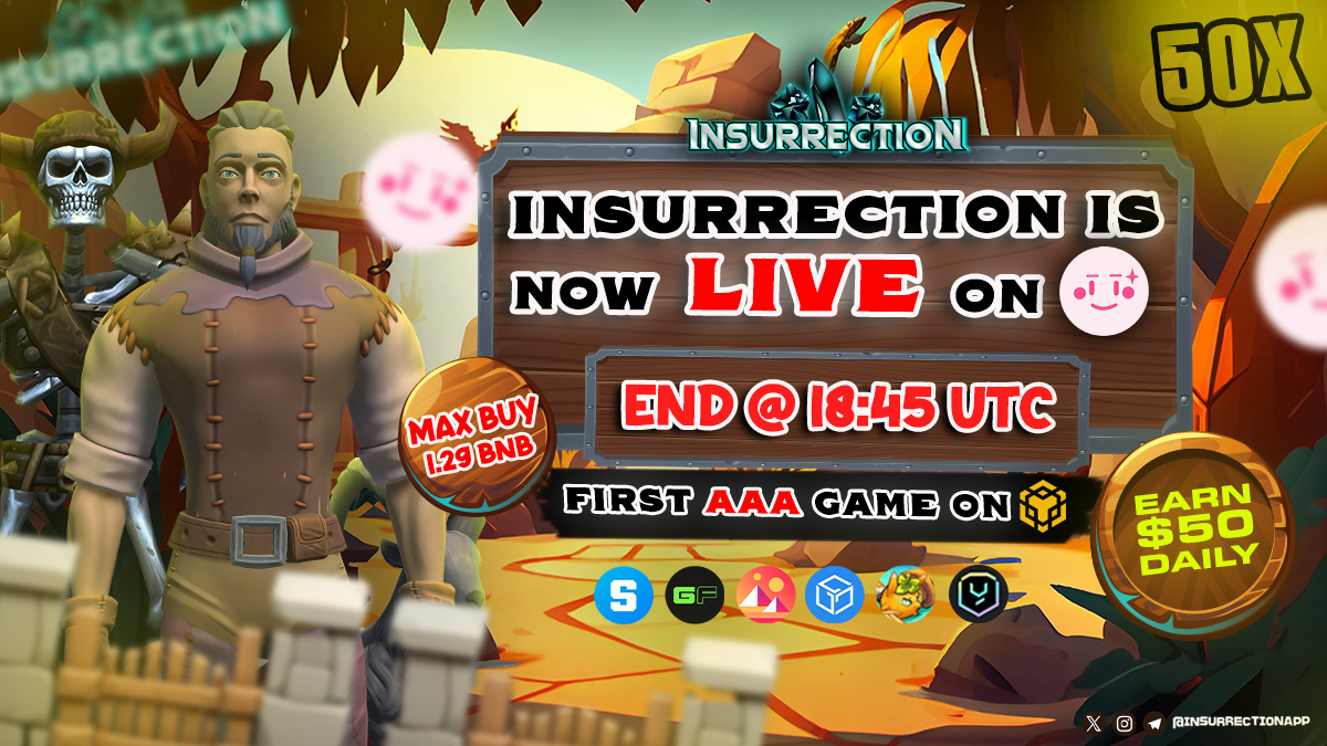 insurrectionapp's tweet photo. 📣Wait is now Over Fairlaunch On Pinksale is now live 🚀

🟢Presale Ends @ 18:45 UTC
🤡Max Buy 1.29 BNB
🎮Play more Earn $50 daily
🕹️Live streaming
🚀50x Potential #IGO

🟢Join Sale ➡️ https://t.co/EJW43Whbcr

#GameFi #BNB #BSC #gaming #Pinksale #presale #IGO #IDO #100xGems https://t.co/L2EzNELOmA