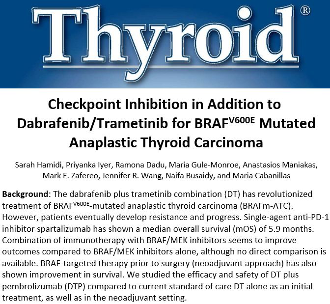 thyroidjournal's tweet photo. Check out this new exciting article in @ThyroidJournal: Authors at @MDAndersonNews introduce a novel treatment algorithm for #Anaplastic Thyroid Cancer with significant effect on Survival.
 
https://t.co/BCYkRSW1AN

#ThyroidCancer @MarkZafereoMD @JenniferWangMD @DrMCabanillas https://t.co/b0VfsQT0yt
