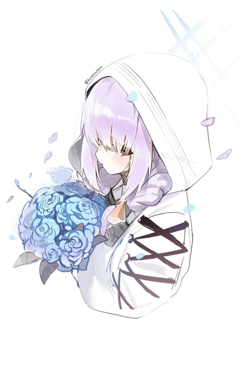 atsuko (blue archive) 1girl hood flower solo hood up hooded jacket white background  illustration images