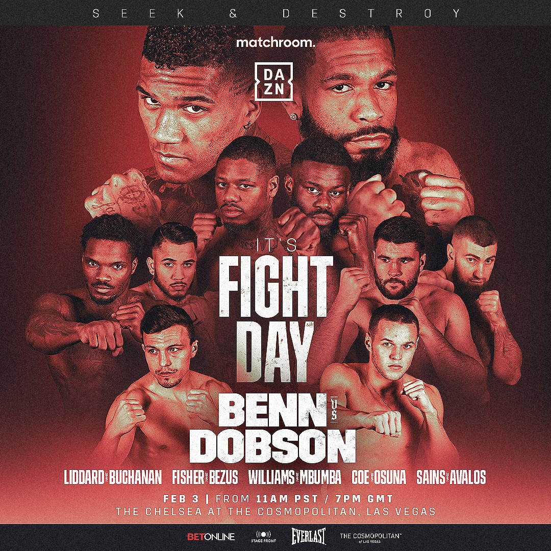 𝐅𝐈𝐆𝐇𝐓 𝐃𝐀𝐘 𝐈𝐍 𝐕𝐄𝐆𝐀𝐒 🎲 Main event ringwalk approx 10.30pm back in the UK 🇬🇧 Watch #BennDobson live on @DAZNBoxing 👊