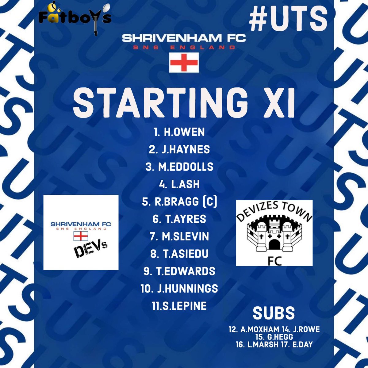 Todays line up 🔵⚪️ @DevReservesFC 

#UTS 🔵⚪️

Seriously strong bench 🔥

@WiltsLeague @OxOnFootball