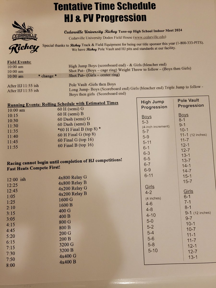 PatriotsT_F's tweet photo. 🚨Indoor Meet at Cedarville University Today! (Sat. Feb. 3rd)!
🚨Field and Running-10:00
🚨Schedule and Info: https://t.co/rRSPci7ll6
🚨Heat Sheets / Live Results: https://t.co/fcS0RKenCa
@CarrollAthDept @carrollpatriots @Steven_Wright_ @gclcoedsports @CHSAthleticClub #Compete https://t.co/clbgeHZNQg