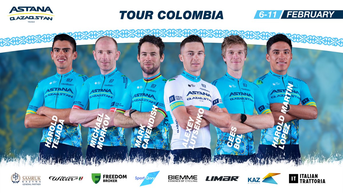 XDS Astana Team (@xdsastanateam) on Twitter photo 🇨🇴 ROSTER: <a href="/TourColombiaUCI/">Tour Colombia 2.1</a>
<a href="/AlexeyLutsenko3/">Alexey Lutsenko</a>
<a href="/MarkCavendish/">Mark Cavendish</a>
<a href="/MichaelMorkov/">Michael Mørkøv</a>
<a href="/ceesbol1995/">Cees Bol</a>
<a href="/haroldtejada1/">Harold Tejada Canacue</a>
<a href="/martinsauri0_/">Martín López</a>
#TourColombia2024 #AstanaQazaqstanTeam 🇨🇴 ROSTER: <a href="/TourColombiaUCI/">Tour Colombia 2.1</a>
<a href="/AlexeyLutsenko3/">Alexey Lutsenko</a>
<a href="/MarkCavendish/">Mark Cavendish</a>
<a href="/MichaelMorkov/">Michael Mørkøv</a>
<a href="/ceesbol1995/">Cees Bol</a>
<a href="/haroldtejada1/">Harold Tejada Canacue</a>
<a href="/martinsauri0_/">Martín López</a>
#TourColombia2024 #AstanaQazaqstanTeam