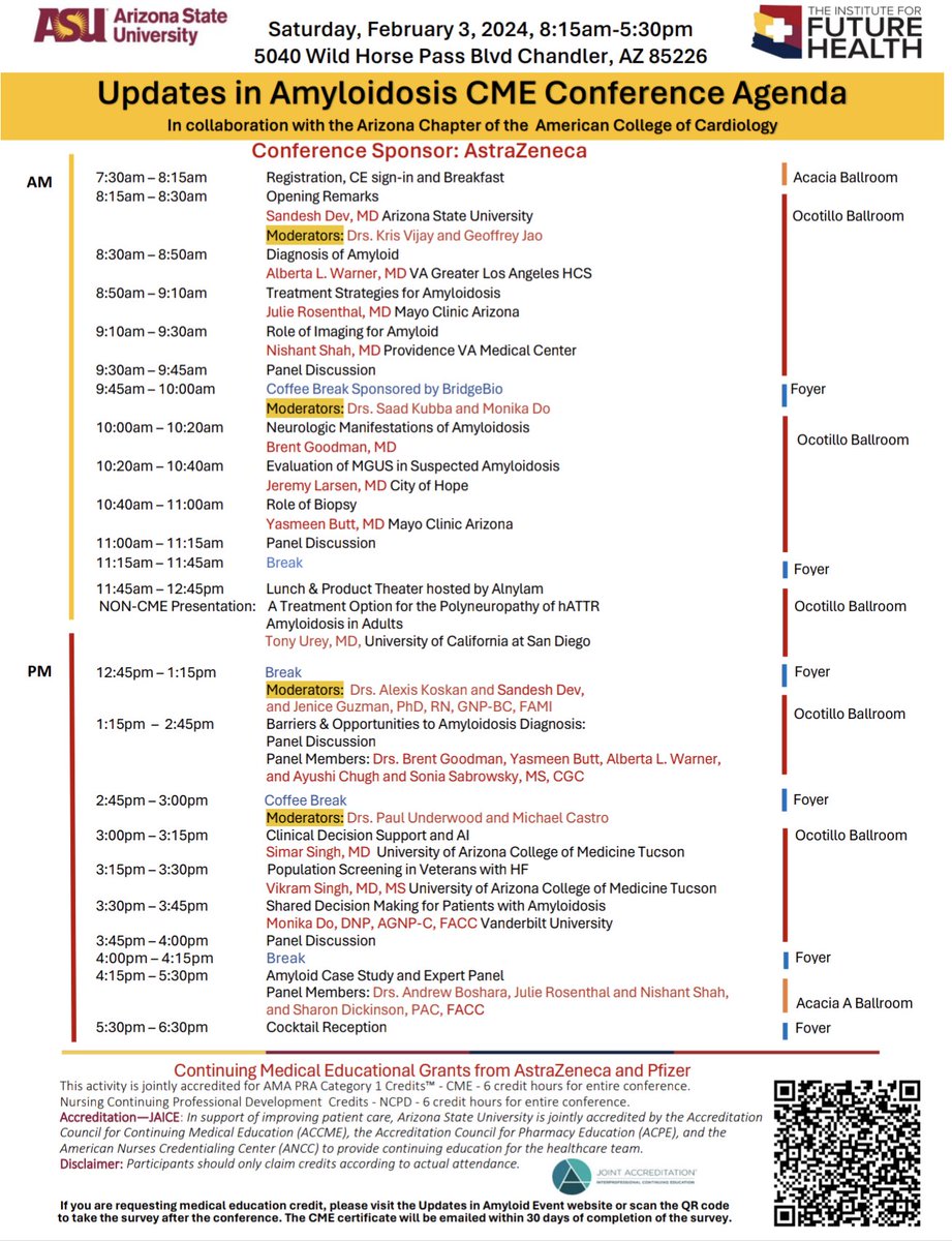 Happening Today! Updates #Amyloidosis &amp; CME Annual Conference 2024 Event by The Institute for Future Health Sat, Feb 3, 2024, 8:15 AM - 5:30 PM @ Wild Horse Pass Chandler na.eventscloud.com/website/63545/