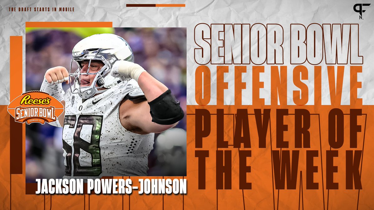 'There’s little disagreement that Jackson Powers-Johnson was the best offensive player in Mobile.' #PFN365 @seniorbowl Offensive Player of the Week: @oregonfootball OL @BigJax58 🏈 #GoDucks | #TheDraftStartsInMOBILE