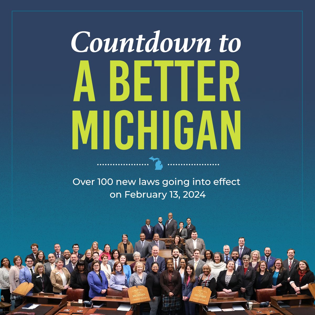 RepRheingans's tweet photo. We are counting down to more supported workers, improved education, more accessible elections, lower costs, secure rights and freedoms, more liveable communities, more clean energy, safer cities and towns, and decreased gun violence #MICountdown #PuttingPeopleFirst #BetterMI https://t.co/rIsYHKVScD