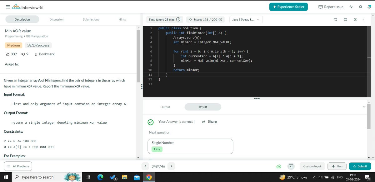 PranitBhatt12's tweet photo. #Day033 of the #365DaysofCode Challenge with Scaler.
Question Solved : Min XOR value
Language: Java
#scalerdiscord #codewithscaler #365daysofcodescaler #365DaysofCode https://t.co/IoSeNB6rJ5