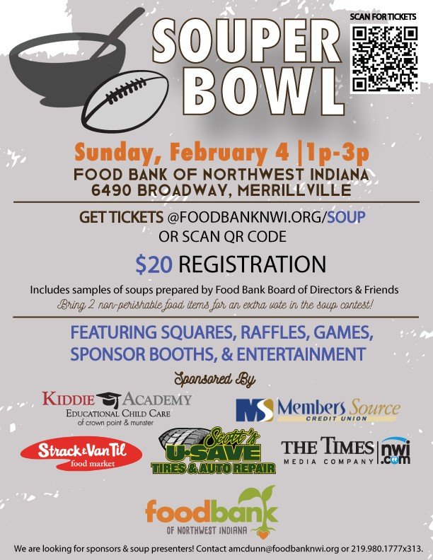 LifeIntheRegion's tweet photo. My bud, Nick Trgovich and all of the amazing people behind this event, would like for you to come out and support the Food Bank of NWI. Souper Bowl before the Super Bowl ๐ฅฃ ๐ #RegionProud https://t.co/MzHogbUKev