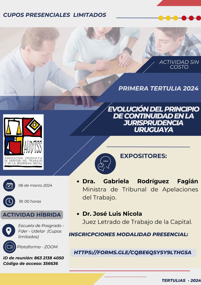 BrunoSande's tweet photo. No se pierdan la primer tertulia del año organizada por la @audtss con dos destacados magistrados invitados al debate. La actividad es híbrida (ver link para la inscripción presencial) https://t.co/NlNFUxhB33