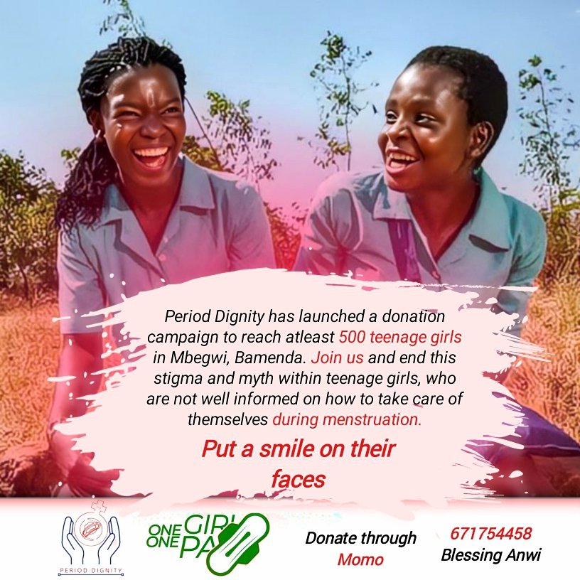 perioddignty's tweet photo. we are excited to kick off with the fundraising campaign for menstrual hygiene management to girls living with disabilities and some adolescent girls in Mbengwi. Also we will be sharing essential menstrual hygiene tips as part of our commitment to promoting menstruation https://t.co/E18BLkfZuv