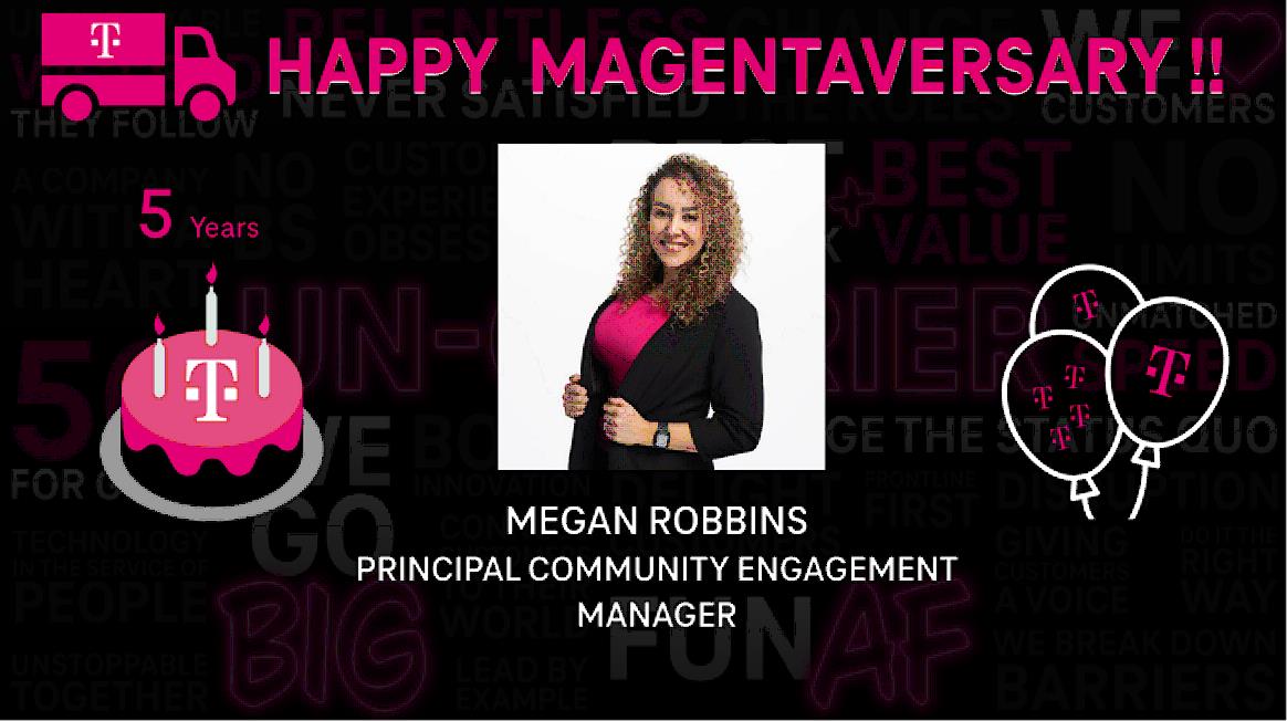 Brittany Heidler (@brittheidler) on Twitter photo Please join me in wishing <a href="/MeganRobbins417/">Megan Lynn Robbins</a> a very HAPPY 5 year Magentaversary! Thank you for your contributions and all you do for Mobile Distribution! 🎉 Please join me in wishing <a href="/MeganRobbins417/">Megan Lynn Robbins</a> a very HAPPY 5 year Magentaversary! Thank you for your contributions and all you do for Mobile Distribution! 🎉