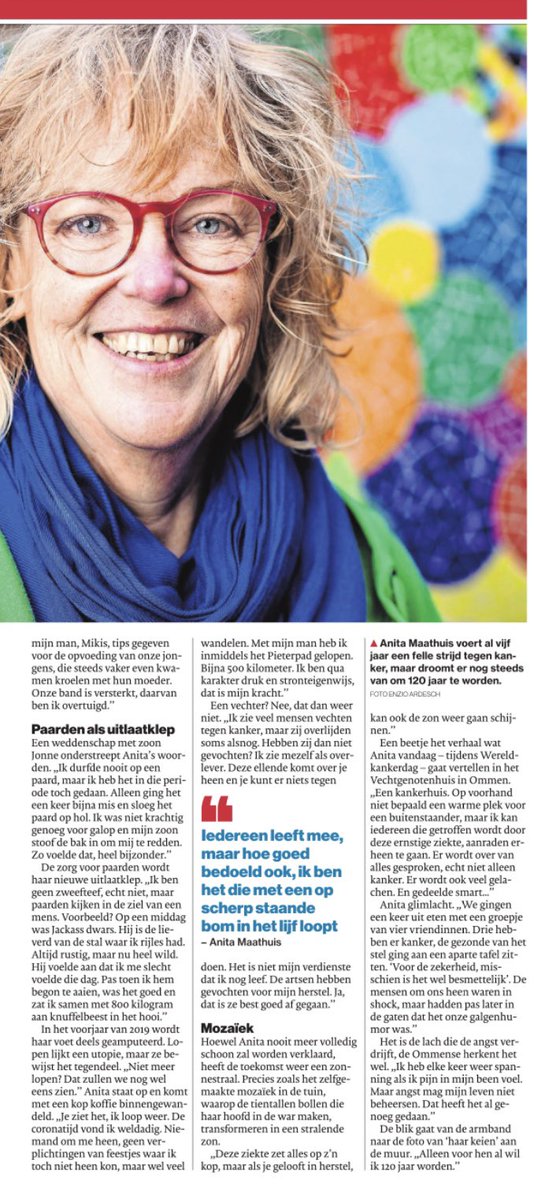 Vandaag op #Wereldkankerdag het levenskunstwerk Anita in het <a href="/Vechtgenoten/">Vechtgenoten</a>-huis in Ommen mogen onthullen en in gesprek geweest met (families van) kankerpatiënten. Het Vechtgenotenhuis is een van de 85 <a href="/IPSO_nl/">IPSO</a> centra in NL waar lotgenoten elkaar kunnen ontmoeten💚🙏