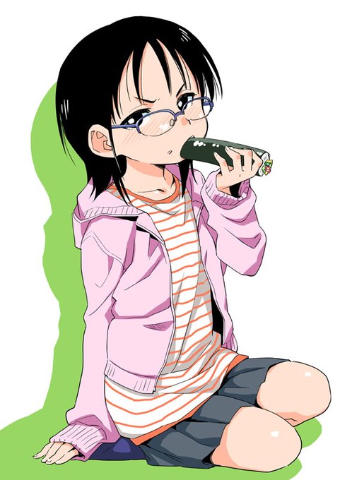 恵方巻を頬張るところを見られて不機嫌そうなこよみちゃん。 