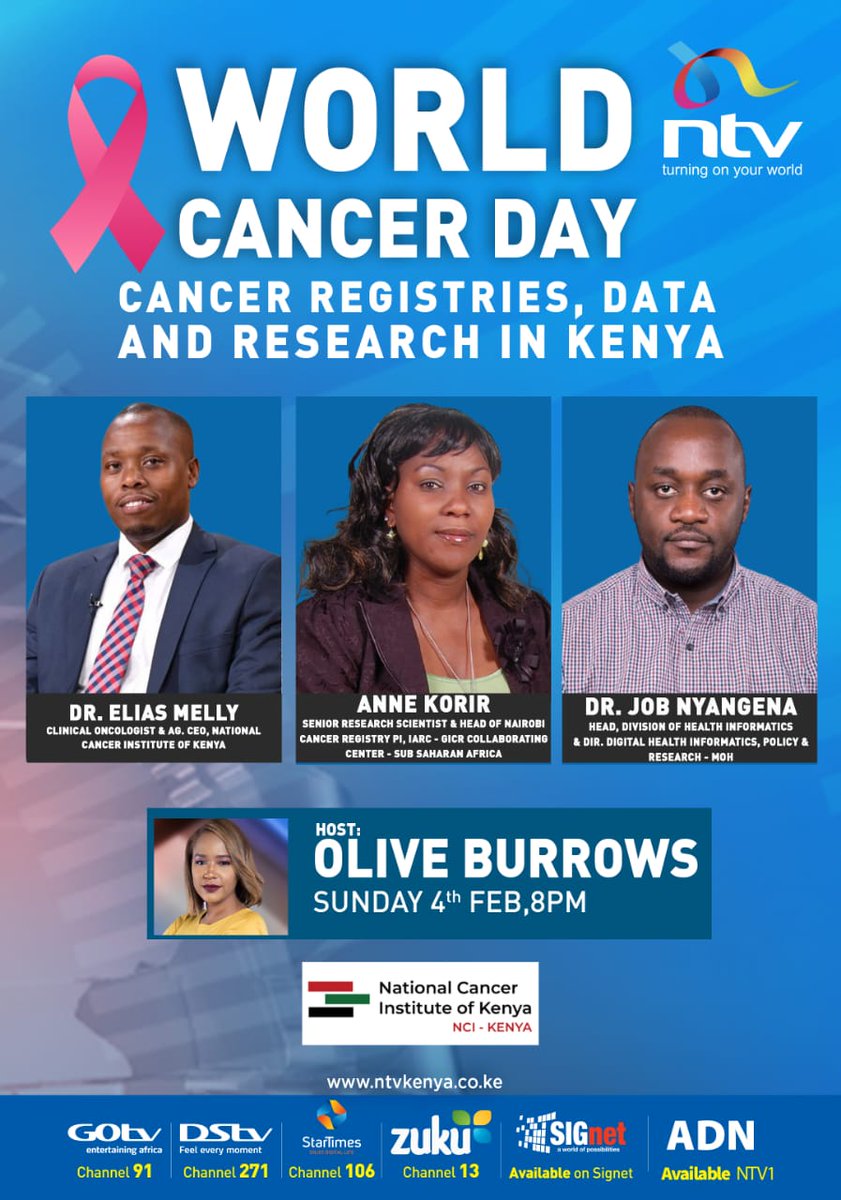 Tanuison's tweet photo. Conversation on cancer surveillance is VERY IMPORTANT. 
Cancer Registries are backbone of cancer research &amp; planning. Watch this important conversation at NTV. @ntvkenya 
@KEMRI_Kenya @MOH_Kenya @KEMRI_Kenya @GICR_IARC @NCIKenya 

#WorldCancerDay2024 https://t.co/gfDwYHN5OB