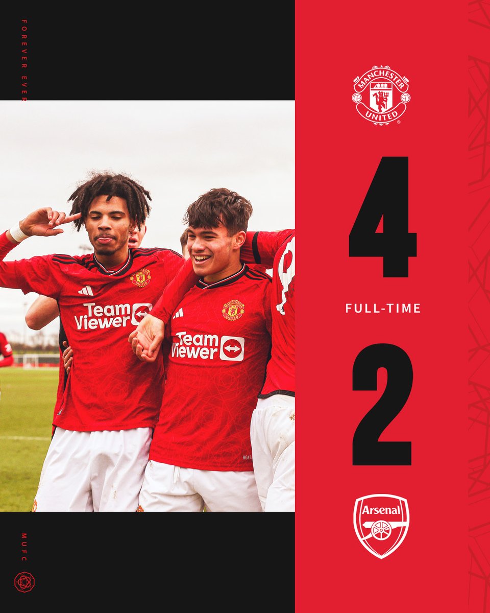 Our young Reds are through to the #U18PLCup semi-finals after an extra-time win over Arsenal! 🔥

⚽️⚽️ Ethan Williams
⚽️ Jack Kingdon
⚽️ Louis Jackson 

#MUFC || #MUAcademy