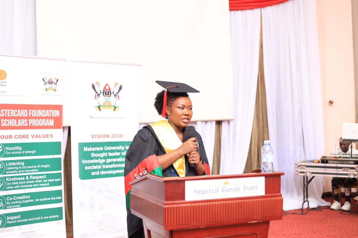 MCFMakerere's tweet photo. "On behalf of my fellow Scholars, i take this opportunity to welcome you all to our graduation ceremony. You’re most welcome. I stand before you today with extreme 
joy and gratitude because we have come to celebrate not just the end of a chapter but 
the beginning of a new one. https://t.co/9bpVnF5g2V