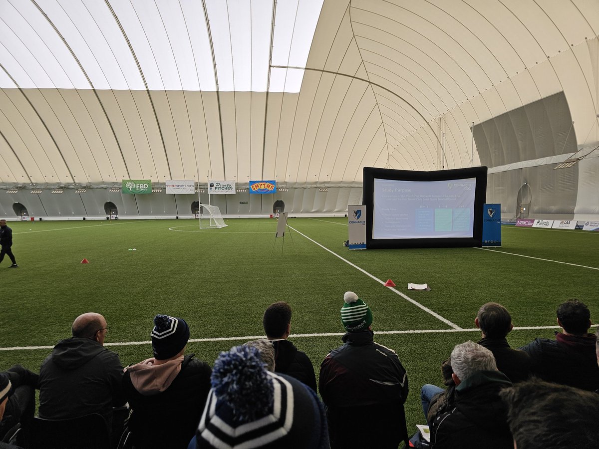 KennedyFintan's tweet photo. Great morning learning, with @cathalcregg presenting his #gamebasedcoaching findings from his research @ConnachtGAA Annual Coaching Conference in the world class setting of @UNIGAL1 Air Dome. With excellent follow up practical sessions from @GaaSense. Well done all. ๐ค๐ https://t.co/xY7RQSes1b