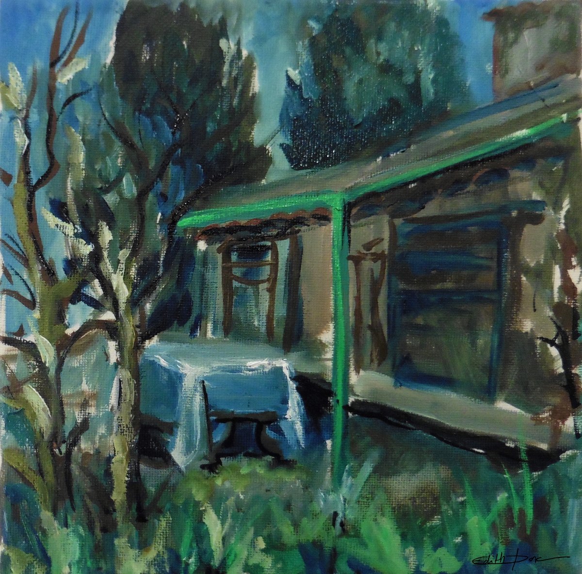 EdithDonc's tweet photo. Il fait frais, le jardin est au nord. 
Le chat surveille les oiseaux, je surveille le chat.

"Sous l'abri"
2023
Huile sur toile
20 x 20 cm
(Disponible)
https://t.co/ElBC85QtLv
#art #oilpainting #edithdonc https://t.co/YlWPUnxYX1
